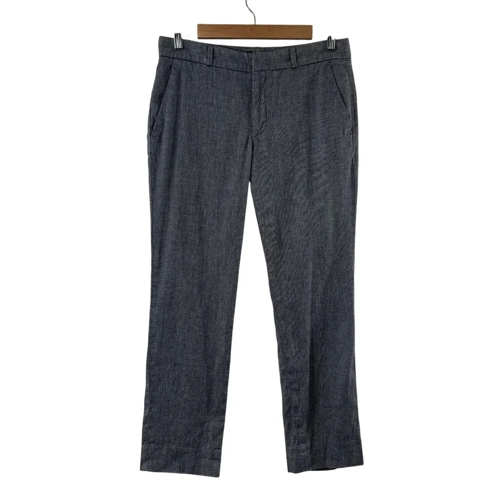 Banana Republic Avery Pants Womens 4 Gray Linen Blend Straight Leg Workwear